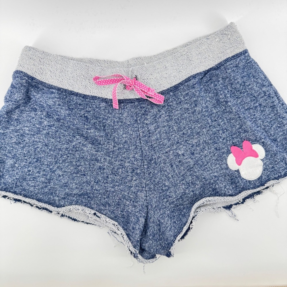 Disney Parks Minnie Mouse Shorts Blue Gray Lounge Sleep‎ Size Large Drawstring